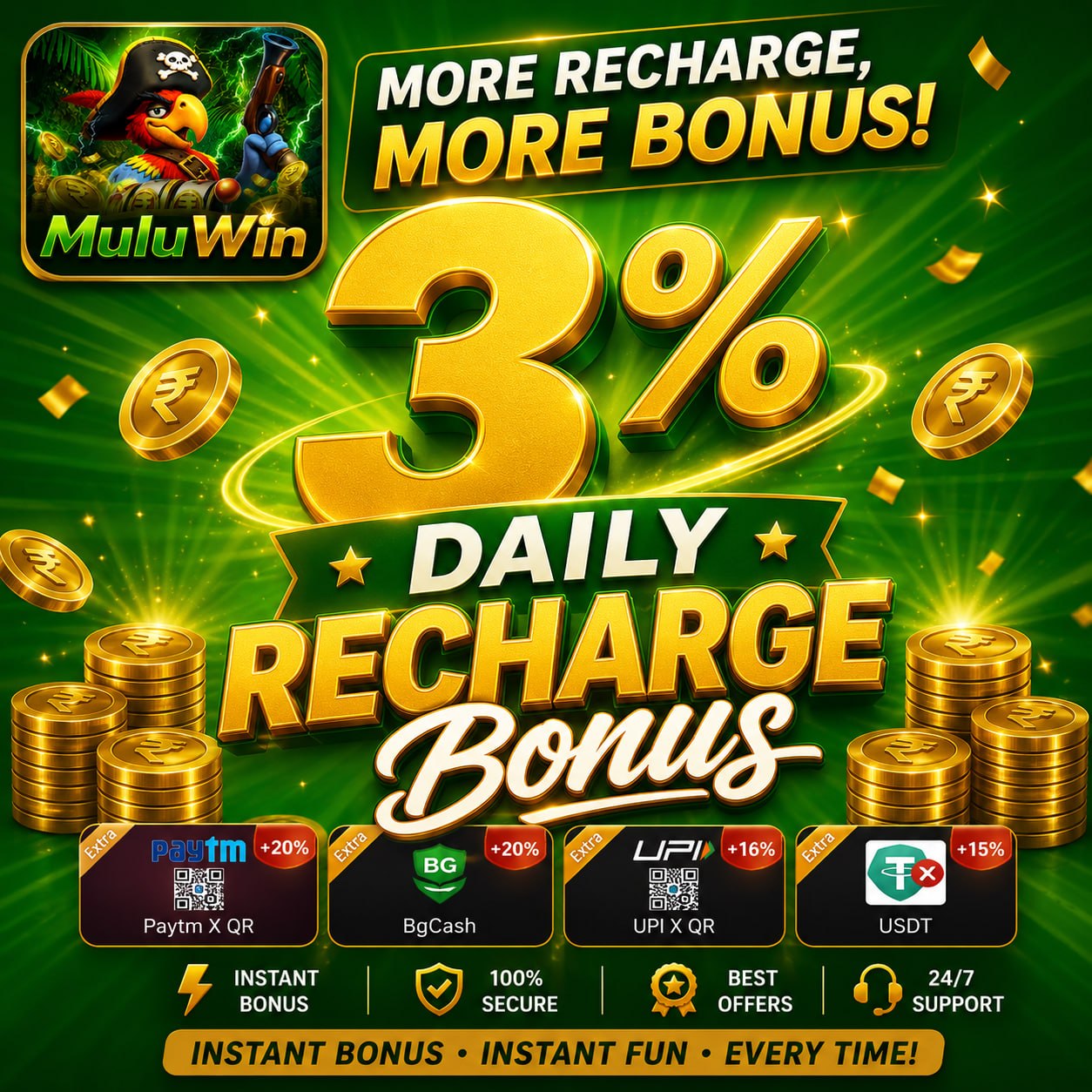 Mulu Win 3% Daily Recharge Bonus promotion